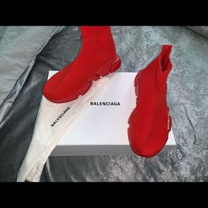 Used Authentic Red Balenciaga Speed Trainer